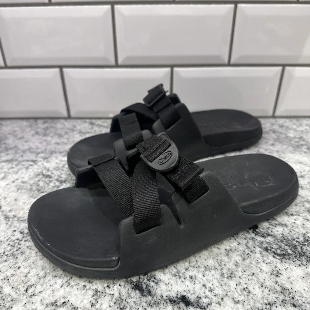 Chaco Chillos Slides Straps Unisex Youth 6 Recovery Black‎ Vegan Comfort Float